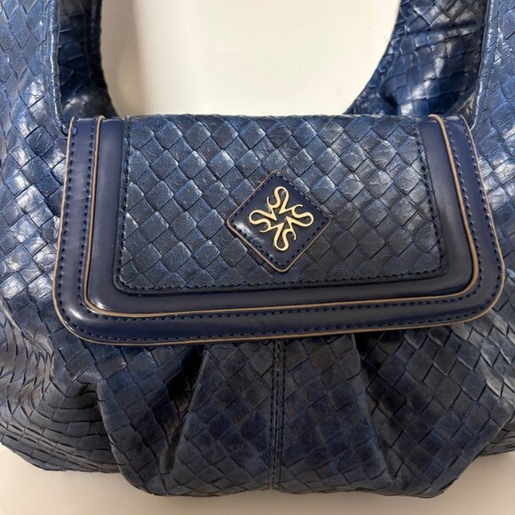 Simply Vera, Vera Wang Blue Purse Blue Woven Shoulder Bag Multiple Compartments - Picture 2 of 12